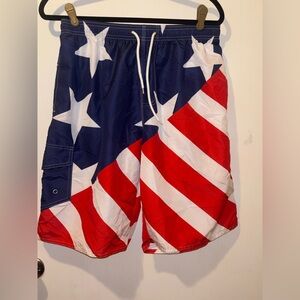 MENS AMERICAN FLAG ELASTIC WAIST SWIM TRUNKS